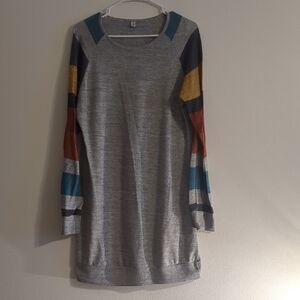 Colorful Sleeve Gray Dress